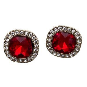 Vintage Monet Crystal Rhinestone Stud Earrings Silver Tone